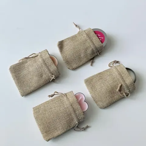 พร้อมส่ง ถุงหูรูดผ้าลินิน บรรจุเทียน ของชำร่วย